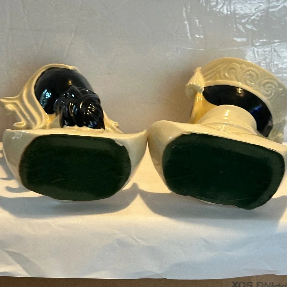 Vintage Ceramic Head Vase Pair Asian Man Woman Bust Planter Mid Century Style